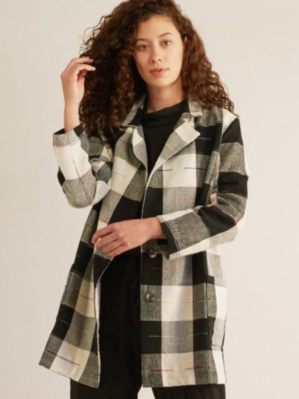 Anthropologie The Odells Cairo Plaid Blazer Jacket Black White Gingham Check L - Picture 9 of 16